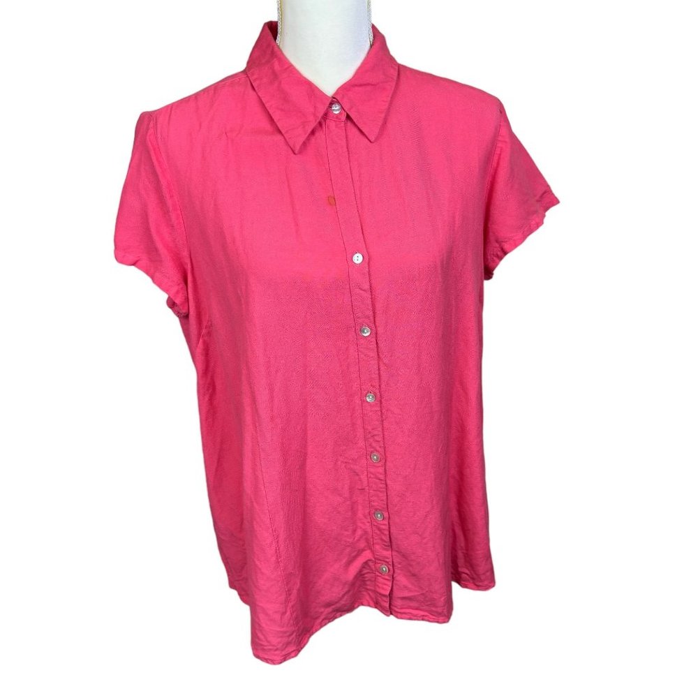 Motherhood Maternity collared blouse, size Large, button front, linen blend
